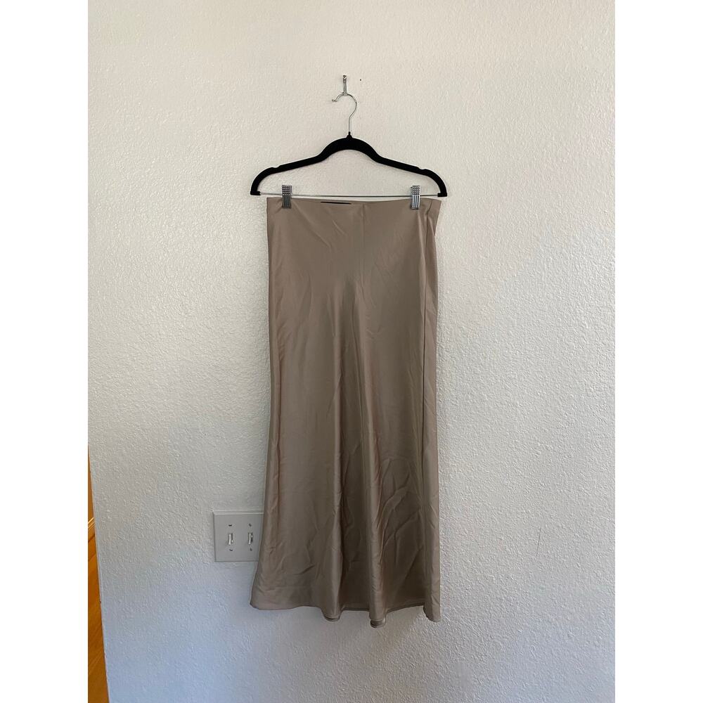 Zara Satin Midi Skirt Taupe Bias Cut Minimalist Size XS - Picture 2 of 3